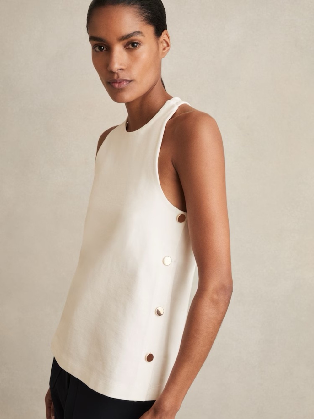 NWT - Reiss Cream Button-Side Tank Top - Picture 2 of 12
